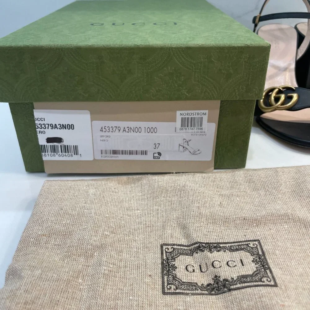 GUCCI - GG Marmont Leather Block Heel Sandal Black size 37 - US size 7 - Picture 6 of 8